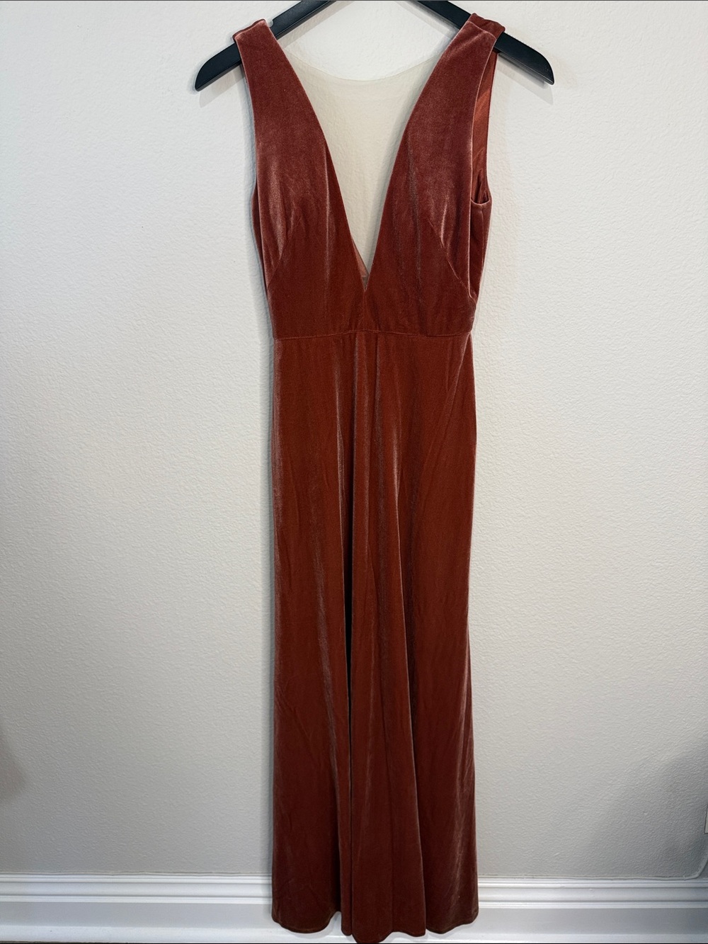 Jenny Yoo Rust Velvet V-Neck Maxi Dress